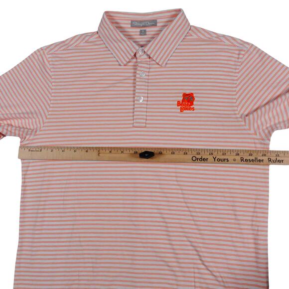 Straight Down Mens Orange Striped Bear Lakes Golf Polo Shirt Small - Picture 5 of 6